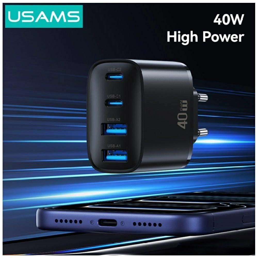 Ładowarka sieciowa USAMS T70 40W 2xUSB-A / 2xUSB-C czarny