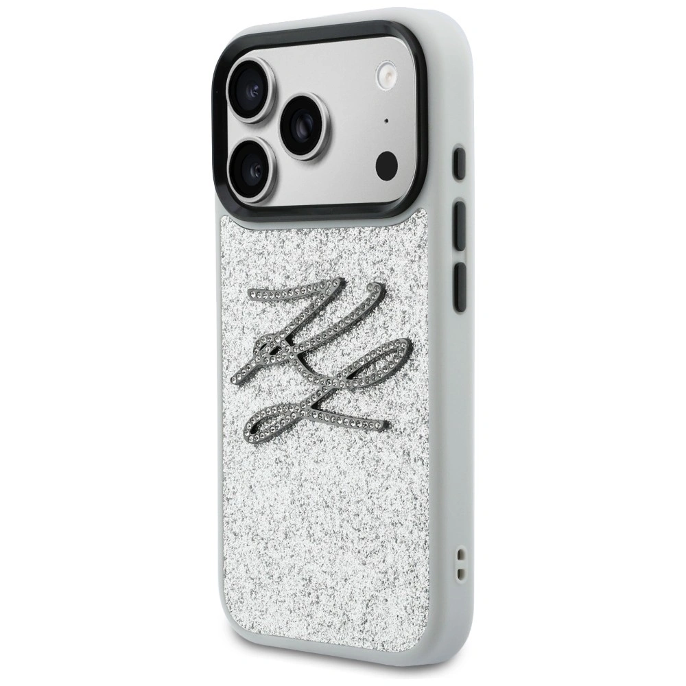 Etui Karl Lagerfeld IML Glitter KL Diamond Logo do Apple iPhone 17 Pro srebrny