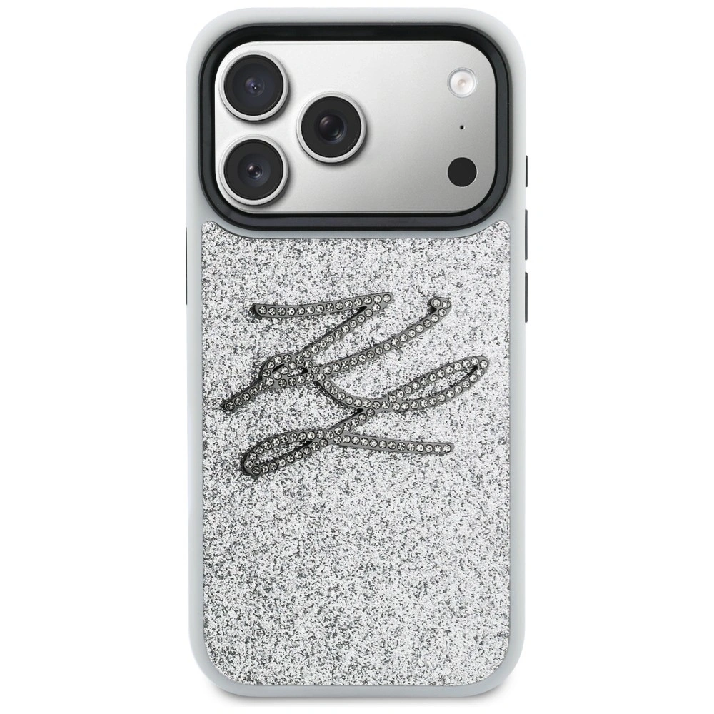 Etui Karl Lagerfeld IML Glitter KL Diamond Logo do Apple iPhone 17 Pro srebrny