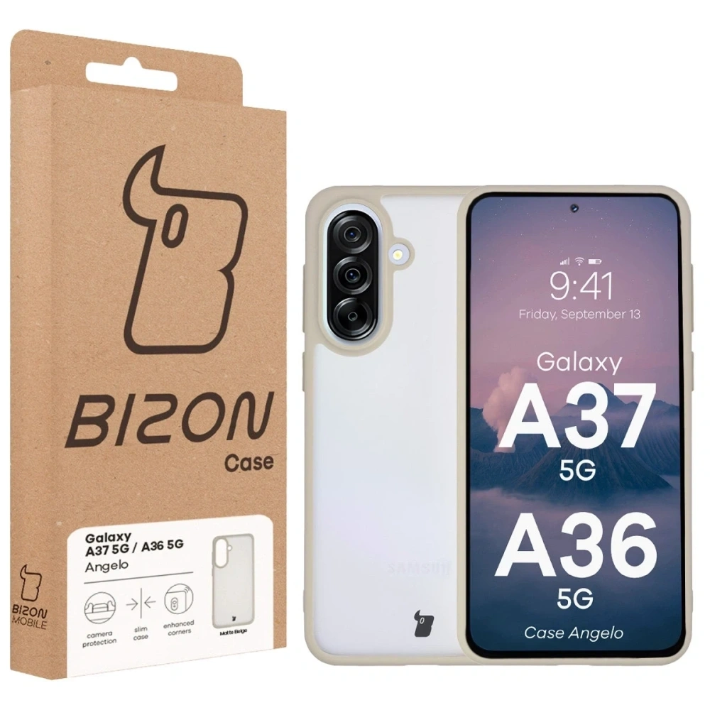 Etui Bizon Case Angelo do Samsung Galaxy A37 5G / A36 5G półprzezroczyste z beżową ramką