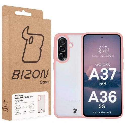 Etui Bizon Case Angelo do Samsung Galaxy A37 5G / A36 5G półprzezroczyste z jasnoróżową ramką