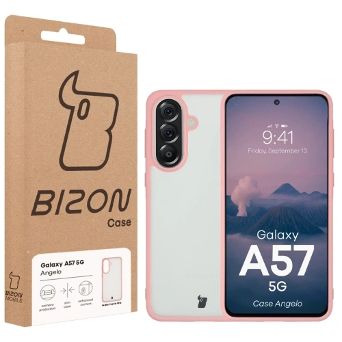Etui Bizon Case Angelo do Samsung Galaxy A57 5G półprzezroczyste z jasnoróżową ramką