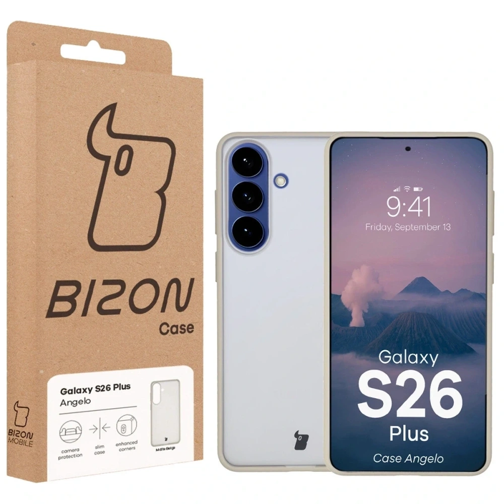 Etui Bizon Case Angelo do Samsung Galaxy S26+ Plus półprzezroczyste z beżową ramką