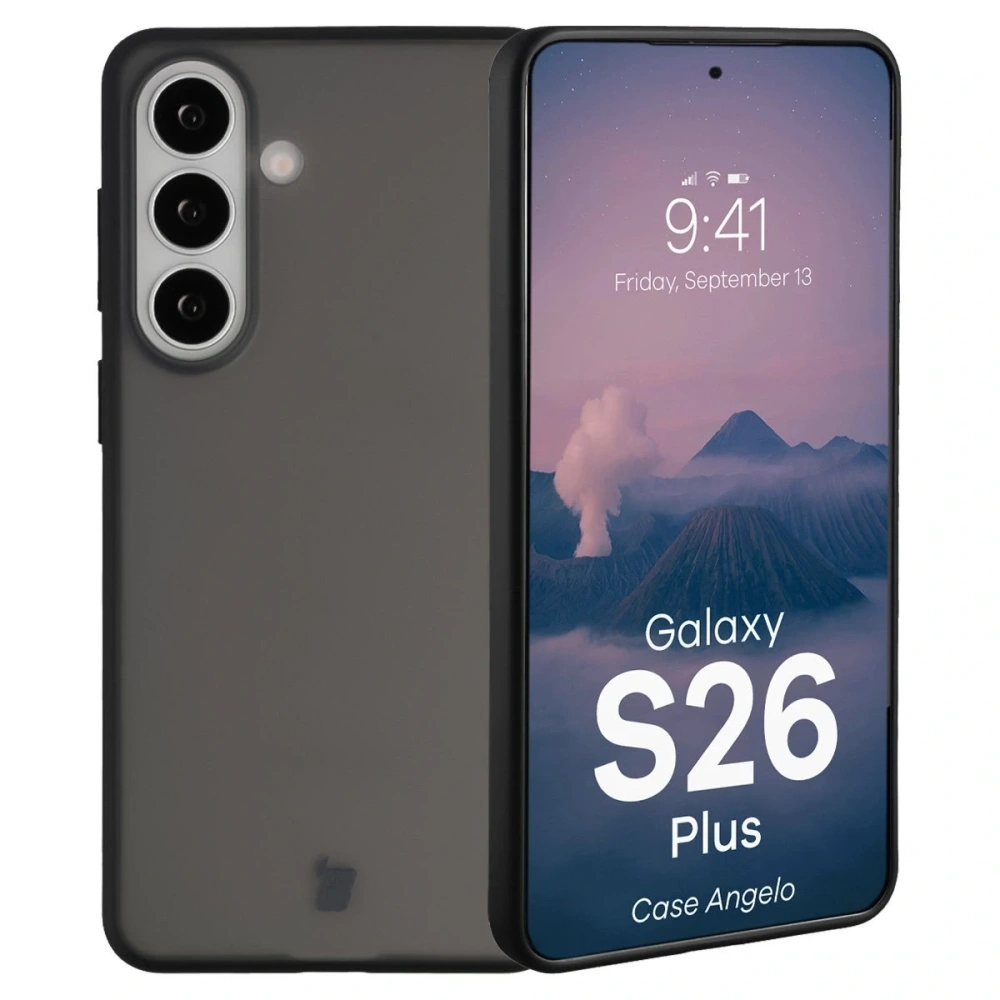 Etui Bizon Case Angelo do Samsung Galaxy S26+ Plus przydymione z czarną ramką