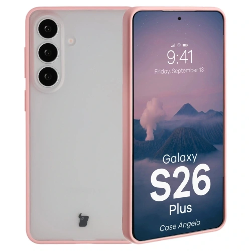Etui Bizon Case Angelo do Samsung Galaxy S26+ Plus półprzezroczyste z jasnoróżową ramką