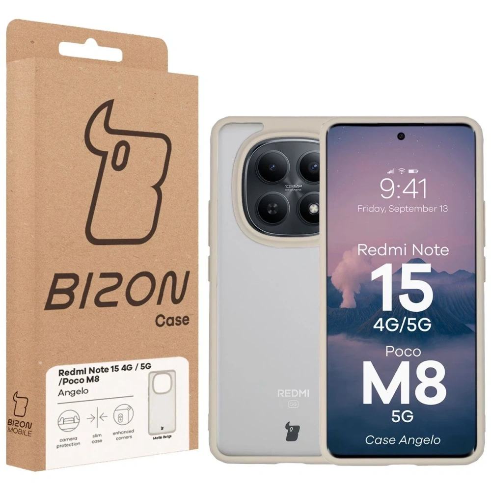 Etui Bizon Case Angelo do Xiaomi Redmi Note 15 / POCO M8 5G półprzezroczyste z beżową ramką