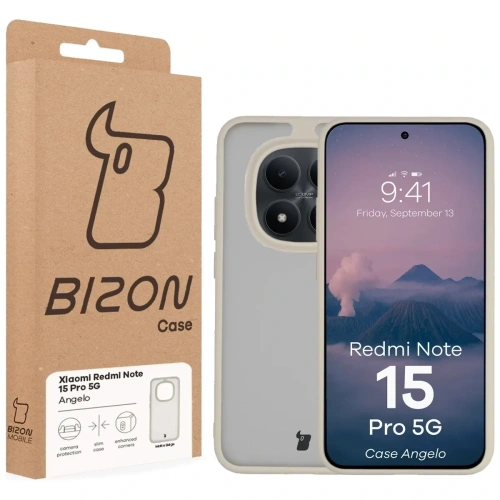 Etui Bizon Case Angelo do Xiaomi Redmi Note 15 Pro 5G półprzezroczyste z beżową ramką
