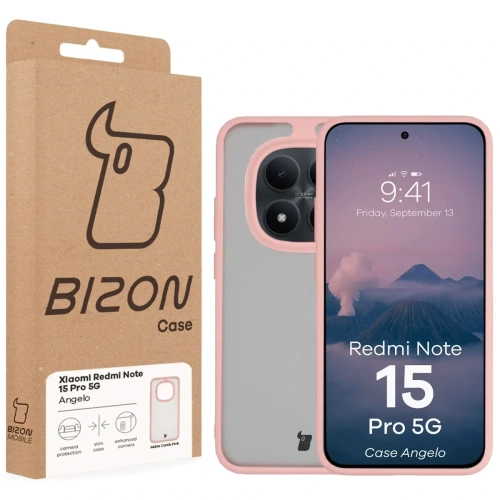 Etui Bizon Case Angelo do Xiaomi Redmi Note 15 Pro 5G półprzezroczyste z jasnoróżową ramką