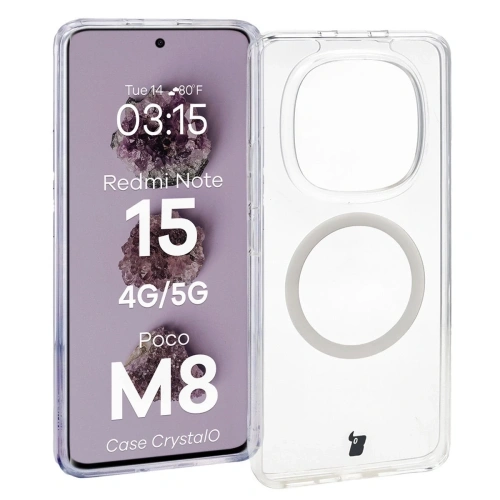 Etui z pierścieniem magnetycznym Bizon Case CrystalO do Xiaomi Redmi Note 15 / POCO M8 5G przezroczyste