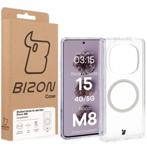 Etui z pierścieniem magnetycznym Bizon Case CrystalO do Xiaomi Redmi Note 15 / POCO M8 5G przezroczyste