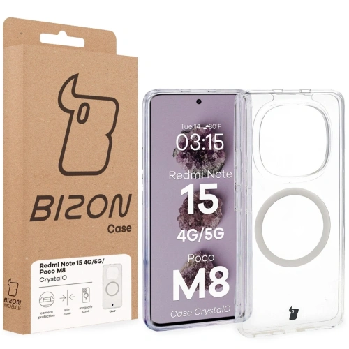 Etui z pierścieniem magnetycznym Bizon Case CrystalO do Xiaomi Redmi Note 15 / POCO M8 5G przezroczyste