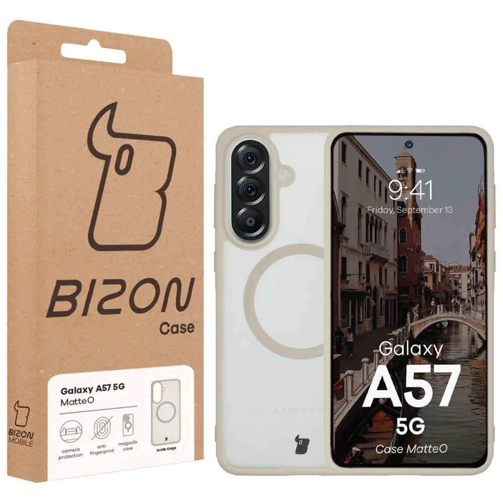 Etui z pierścieniem magnetycznym Bizon Case MatteO do Samsung Galaxy A57 5G przydymione-beżowe