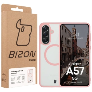 Etui z pierścieniem magnetycznym Bizon Case MatteO do Samsung Galaxy A57 5G przydymione-jasnoróżowe
