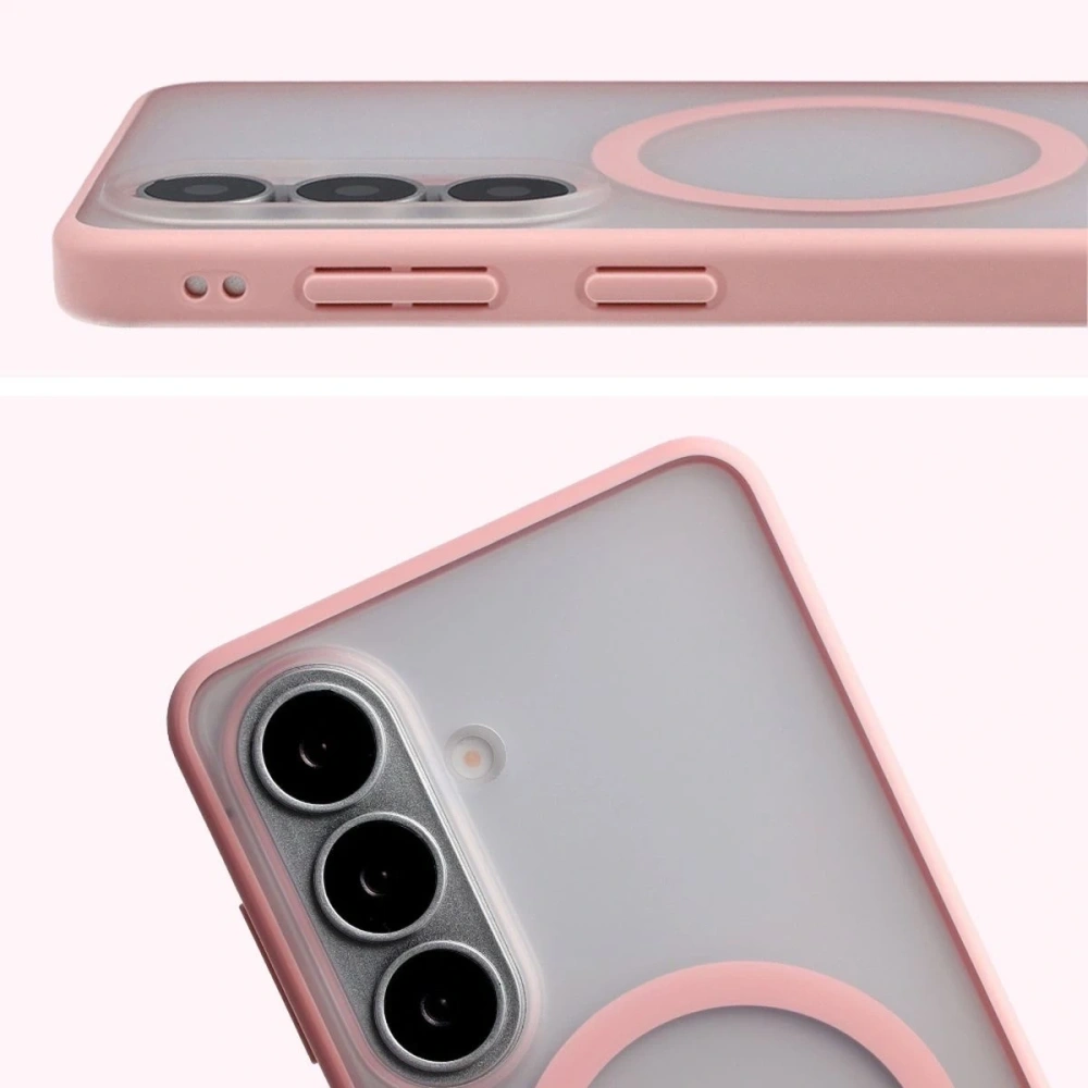 Etui z pierścieniem magnetycznym Bizon Case MatteO do Samsung Galaxy S26 przydymione-jasnoróżowe