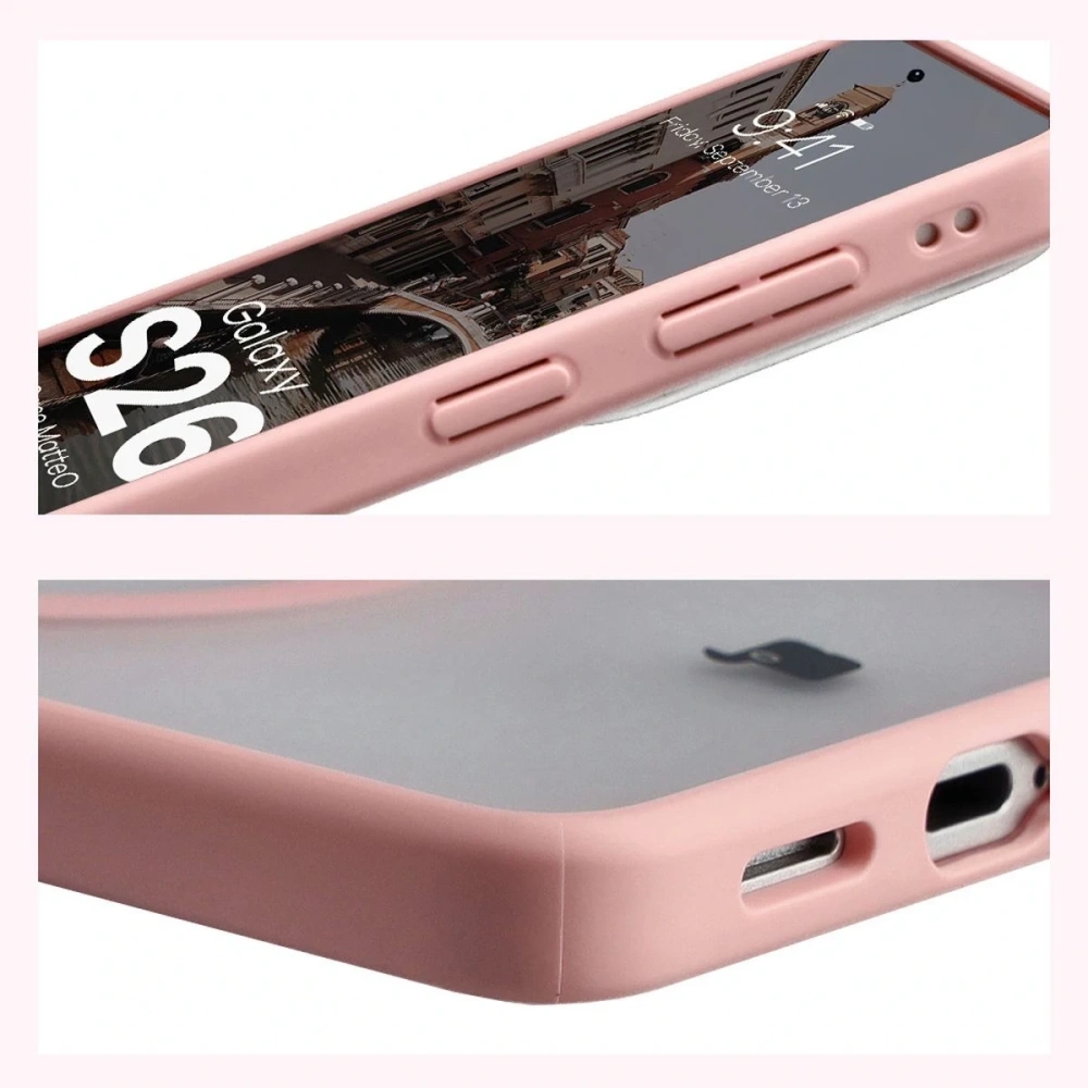 Etui z pierścieniem magnetycznym Bizon Case MatteO do Samsung Galaxy S26 przydymione-jasnoróżowe