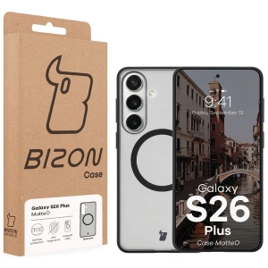Etui z pierścieniem magnetycznym Bizon Case MatteO do Samsung Galaxy S26+ Plus przydymione-czarne