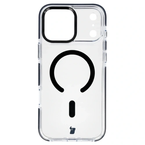 Etui z pierścieniem magnetycznym Bizon Case Marco do Apple iPhone 17 Pro Max przezroczyste z czarną ramką