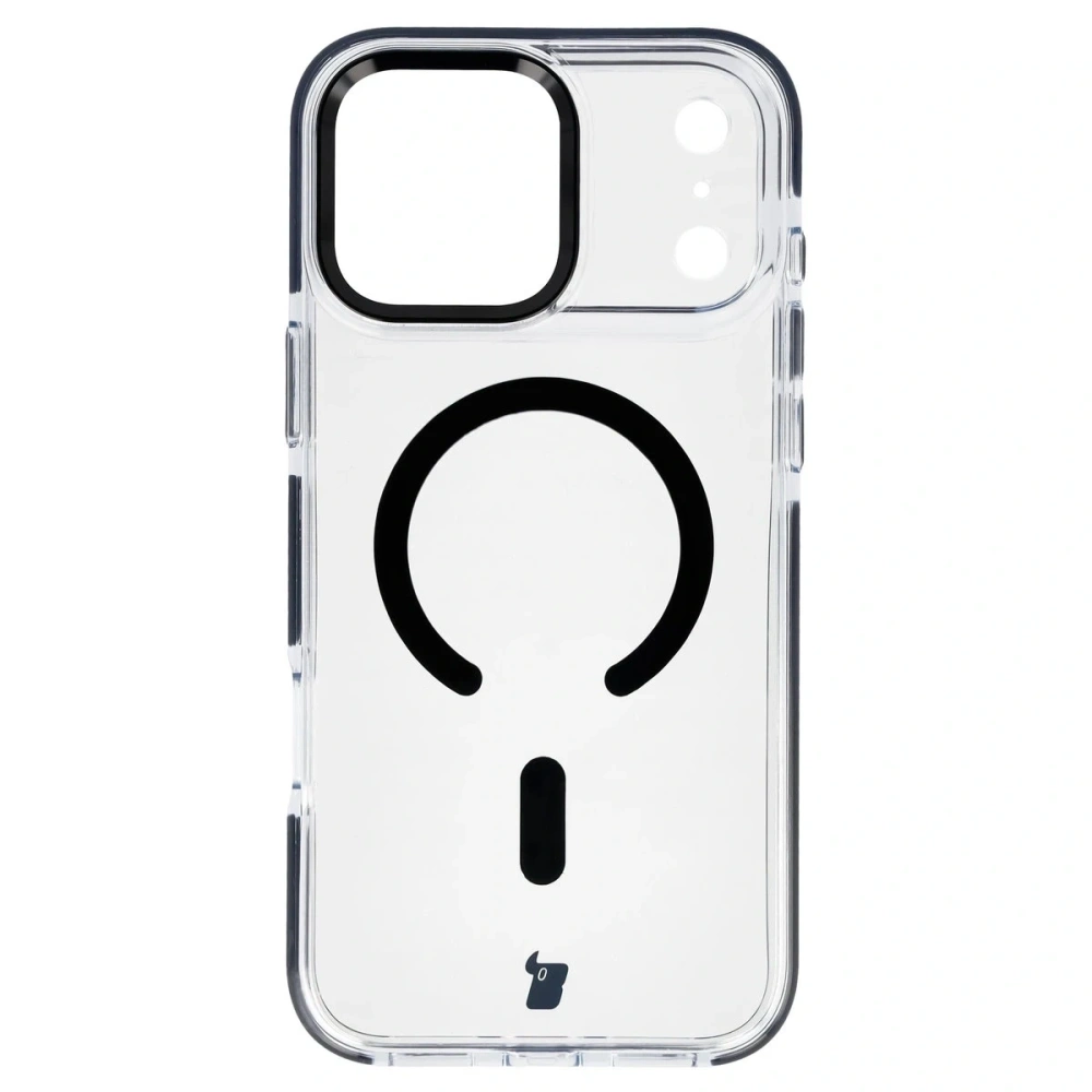 Etui z pierścieniem magnetycznym Bizon Case Marco do Apple iPhone 17 Pro Max przezroczyste z czarną ramką