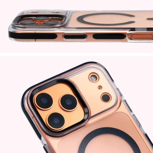 Etui z pierścieniem magnetycznym Bizon Case Marco do Apple iPhone 17 Pro Max przezroczyste z czarną ramką