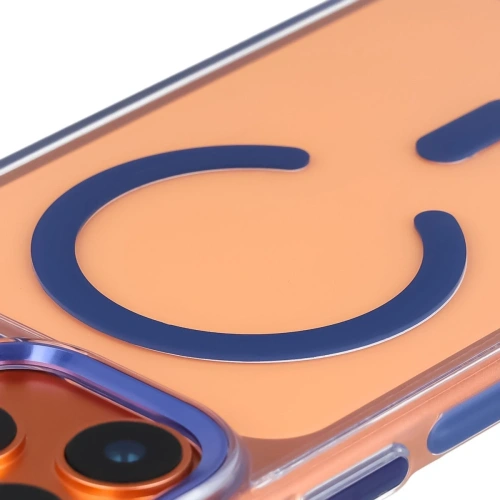 Etui z pierścieniem magnetycznym Bizon Case Marco do Apple iPhone 17 Pro Max przezroczyste z niebieską ramką