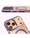 Etui z pierścieniem magnetycznym Bizon Case Marco do Apple iPhone 17 Pro Max przezroczyste z niebieską ramką