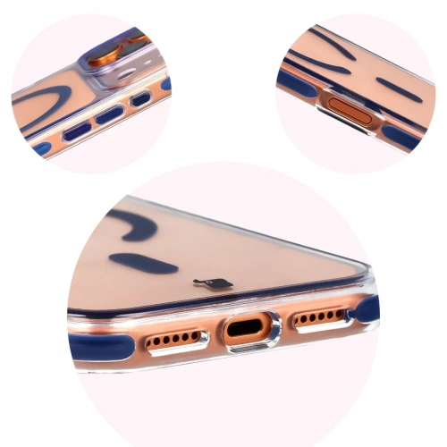 Etui z pierścieniem magnetycznym Bizon Case Marco do Apple iPhone 17 Pro Max przezroczyste z niebieską ramką