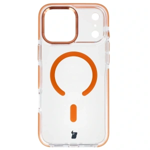 Etui z pierścieniem magnetycznym Bizon Case Marco do Apple iPhone 17 Pro Max przezroczyste z pomarańczową ramką