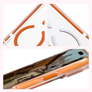 Etui z pierścieniem magnetycznym Bizon Case Marco do Apple iPhone 17 Pro Max przezroczyste z pomarańczową ramką