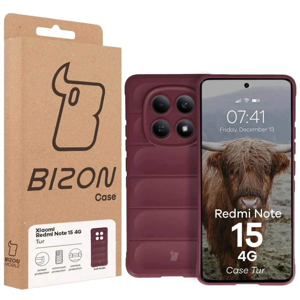 Pancerne etui Bizon Case Tur do Xiaomi Redmi Note 15 4G burgundowe