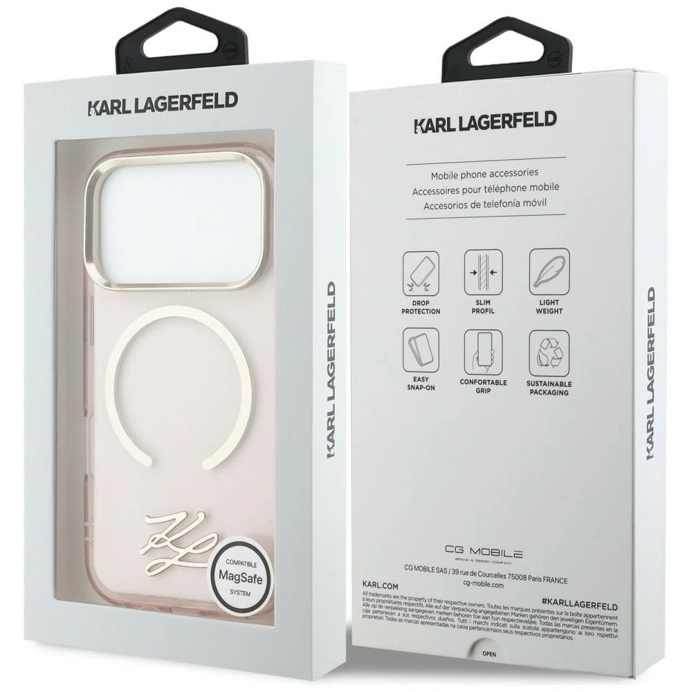 Etui Karl Lagerfeld IML KL Script Logo MagSafe do Apple iPhone 17 Pro Max różowy