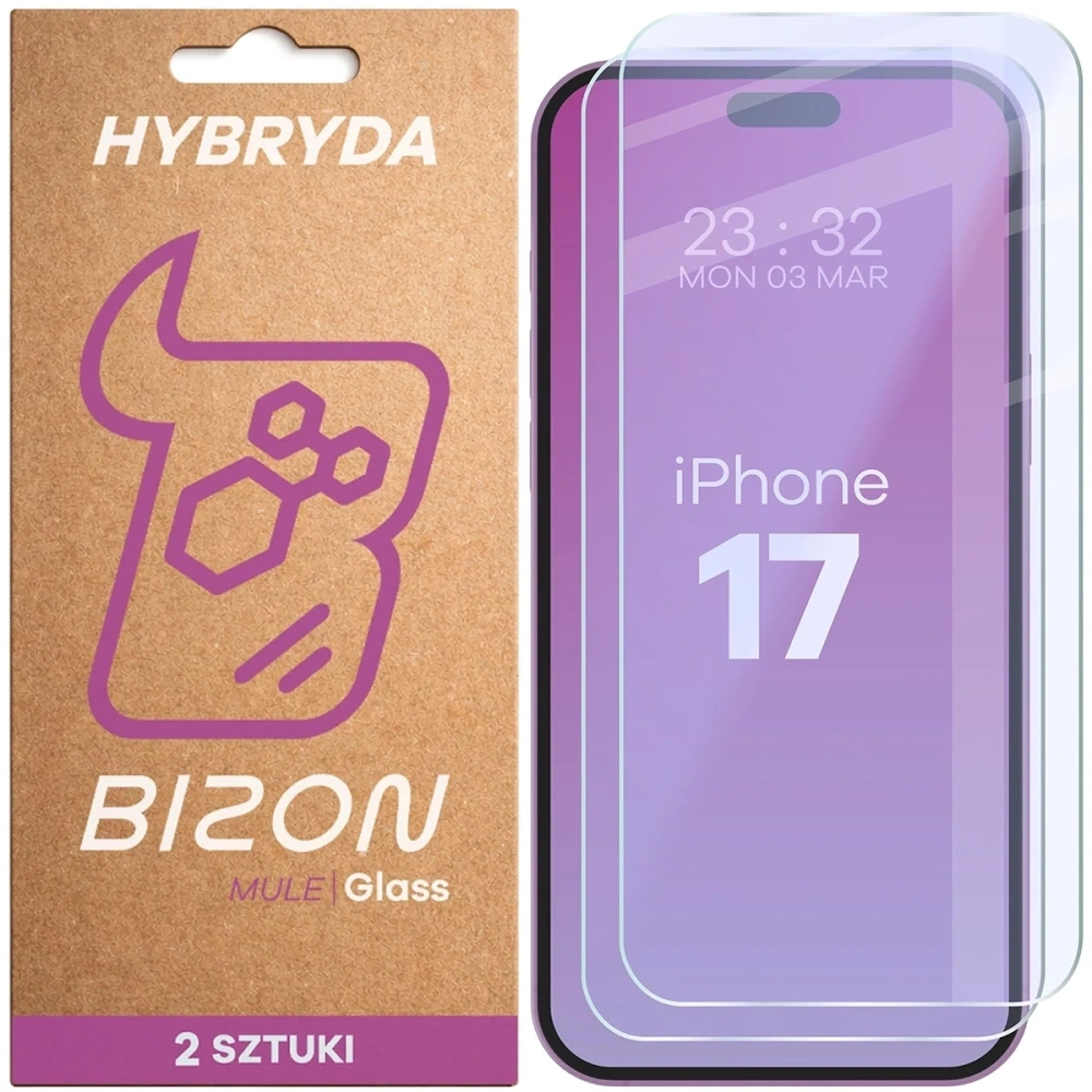 Elastyczne szkło hybrydowe Bizon Glass Mule Duo do Apple iPhone 17 [2 PACK]