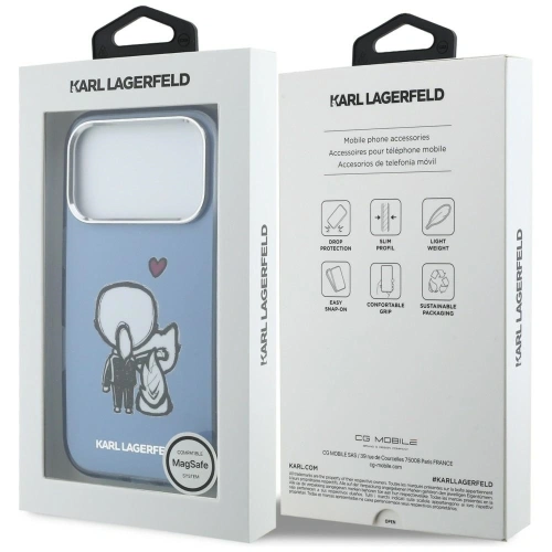 Etui Karl Lagerfeld Karl & Choupette Back MagSafe do Apple iPhone 17 Pro Max niebieski