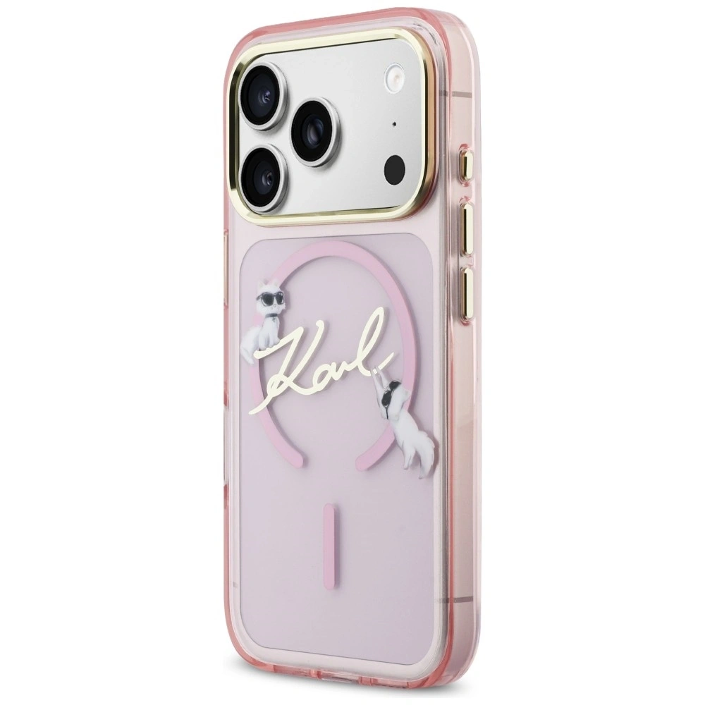 Etui Karl Lagerfeld IML Choupettes Karl Script Logo MagSafe do Apple iPhone 17 Pro Max różowy