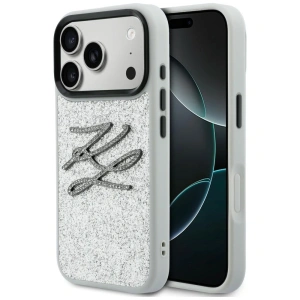 Etui Karl Lagerfeld IML Glitter KL Diamond Logo do Apple iPhone 17 Pro Max srebrny