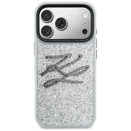 Etui Karl Lagerfeld IML Glitter KL Diamond Logo do Apple iPhone 17 Pro Max srebrny