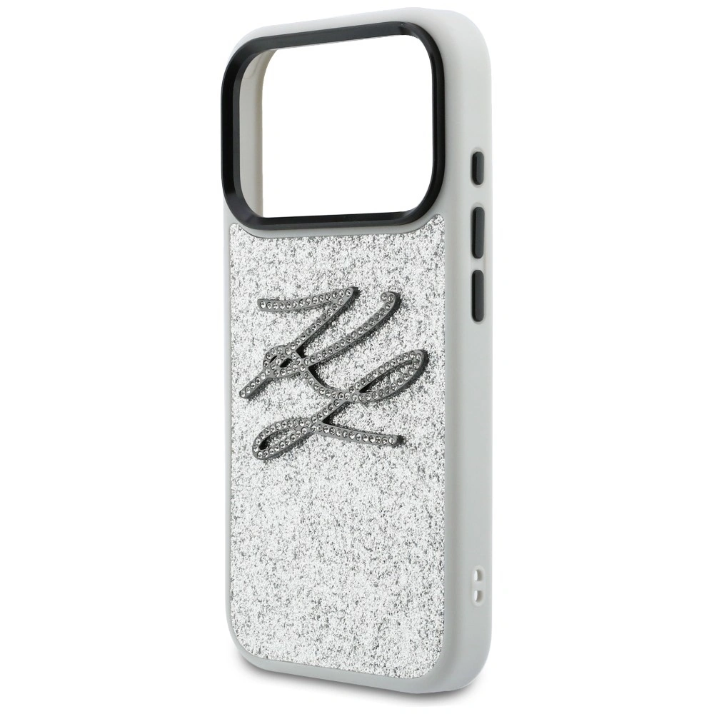 Etui Karl Lagerfeld IML Glitter KL Diamond Logo do Apple iPhone 17 Pro Max srebrny