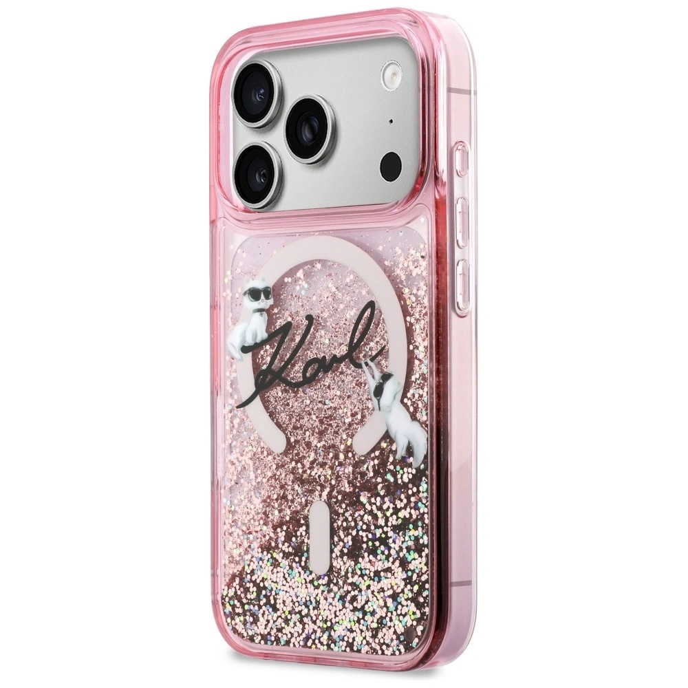 Etui Karl Lagerfeld Liquid Glitter Karl Script Logo MagSafe do Apple iPhone 17 Pro Max różowy