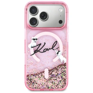 Etui Karl Lagerfeld Liquid Glitter Karl Script Logo MagSafe do Apple iPhone 17 Pro Max różowy