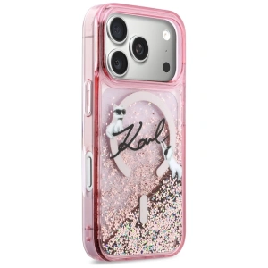 Etui Karl Lagerfeld Liquid Glitter Karl Script Logo MagSafe do Apple iPhone 17 Pro Max różowy