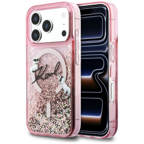 Etui Karl Lagerfeld Liquid Glitter Karl Script Logo MagSafe do Apple iPhone 17 Pro różowy