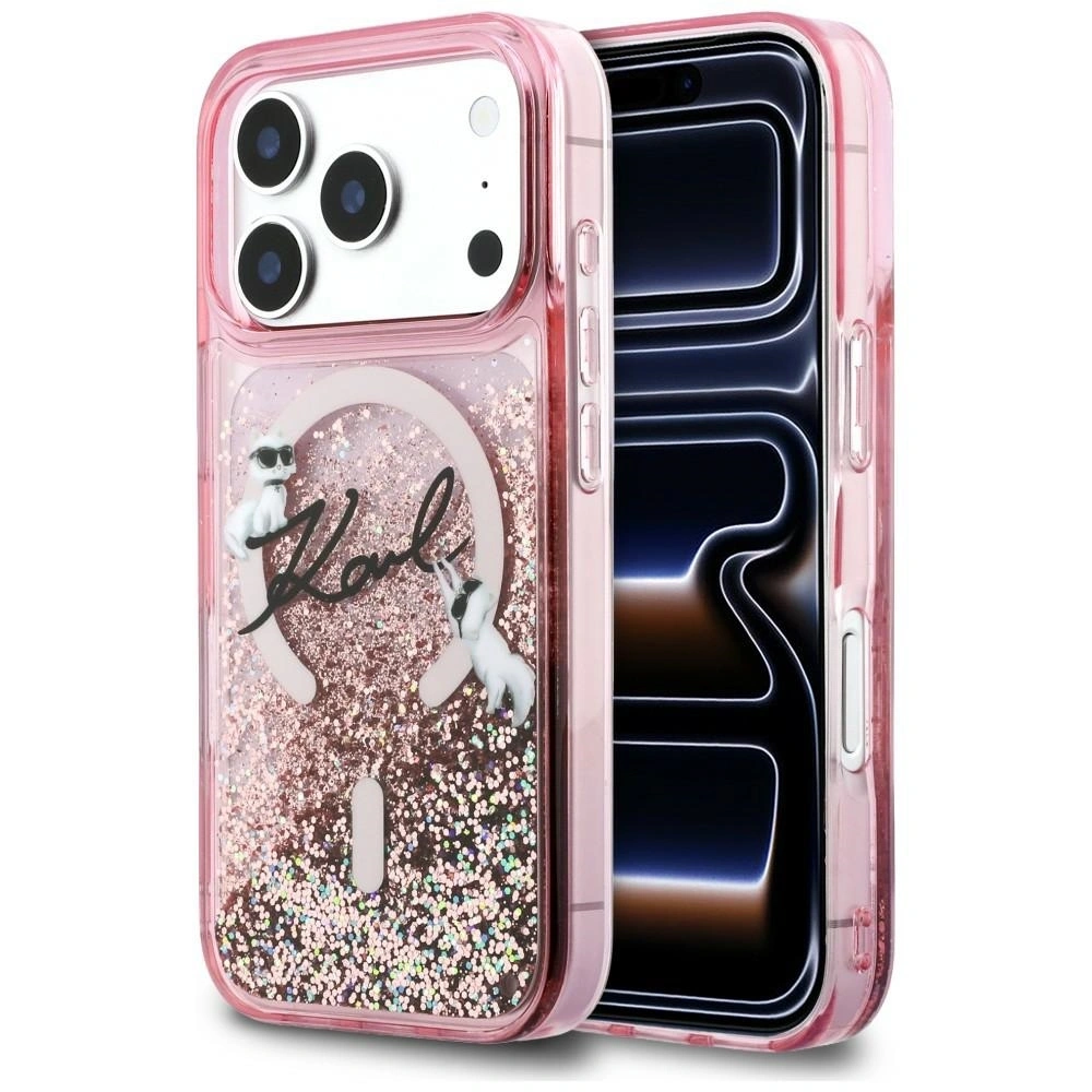 Etui Karl Lagerfeld Liquid Glitter Karl Script Logo MagSafe do Apple iPhone 17 Pro różowy