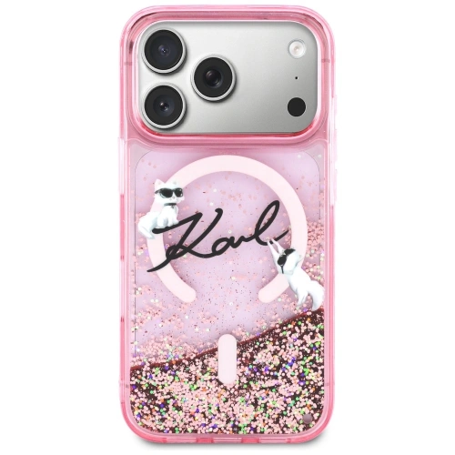 Etui Karl Lagerfeld Liquid Glitter Karl Script Logo MagSafe do Apple iPhone 17 Pro różowy