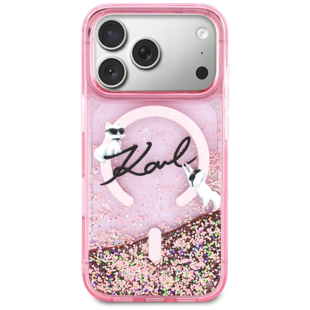 Etui Karl Lagerfeld Liquid Glitter Karl Script Logo MagSafe do Apple iPhone 17 Pro różowy
