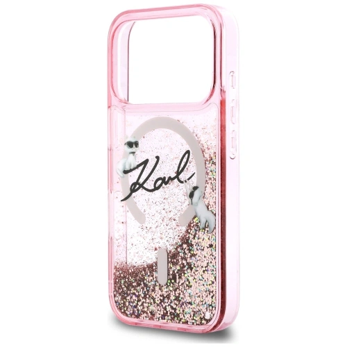 Etui Karl Lagerfeld Liquid Glitter Karl Script Logo MagSafe do Apple iPhone 17 Pro różowy