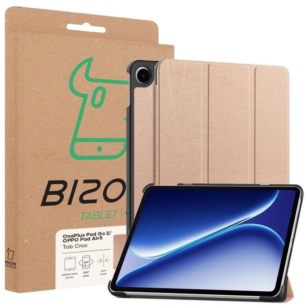 Etui z klapką Bizon Case Tab Croc do OnePlus Pad Go 2 / Oppo Pad Air5 różowozłote