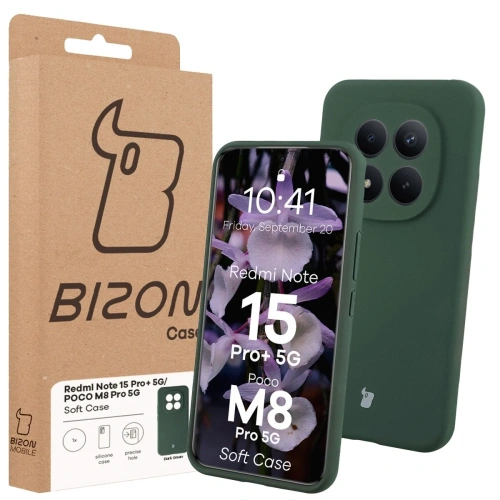 Silikonowe etui Bizon Soft Case do Xiaomi Redmi Note 15 Pro+ Plus 5G / POCO M8 Pro 5G ciemnozielone