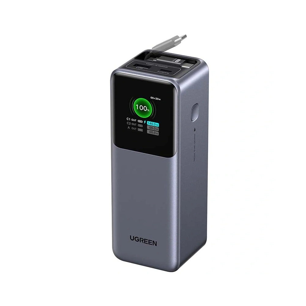 Powerbank 20000mAh UGREEN PB726 USB + USB-C 165W ze zwijanym kablem (szary)