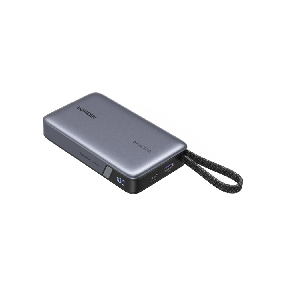 Powerbank 20000mAh UGREEN PB550 67W USB + USB-C wbudowany kabel (szary)