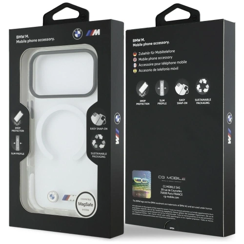 Etui BMW M IML Shockproof Metal Logos MagSafe do Apple iPhone 17 Pro przezroczysty