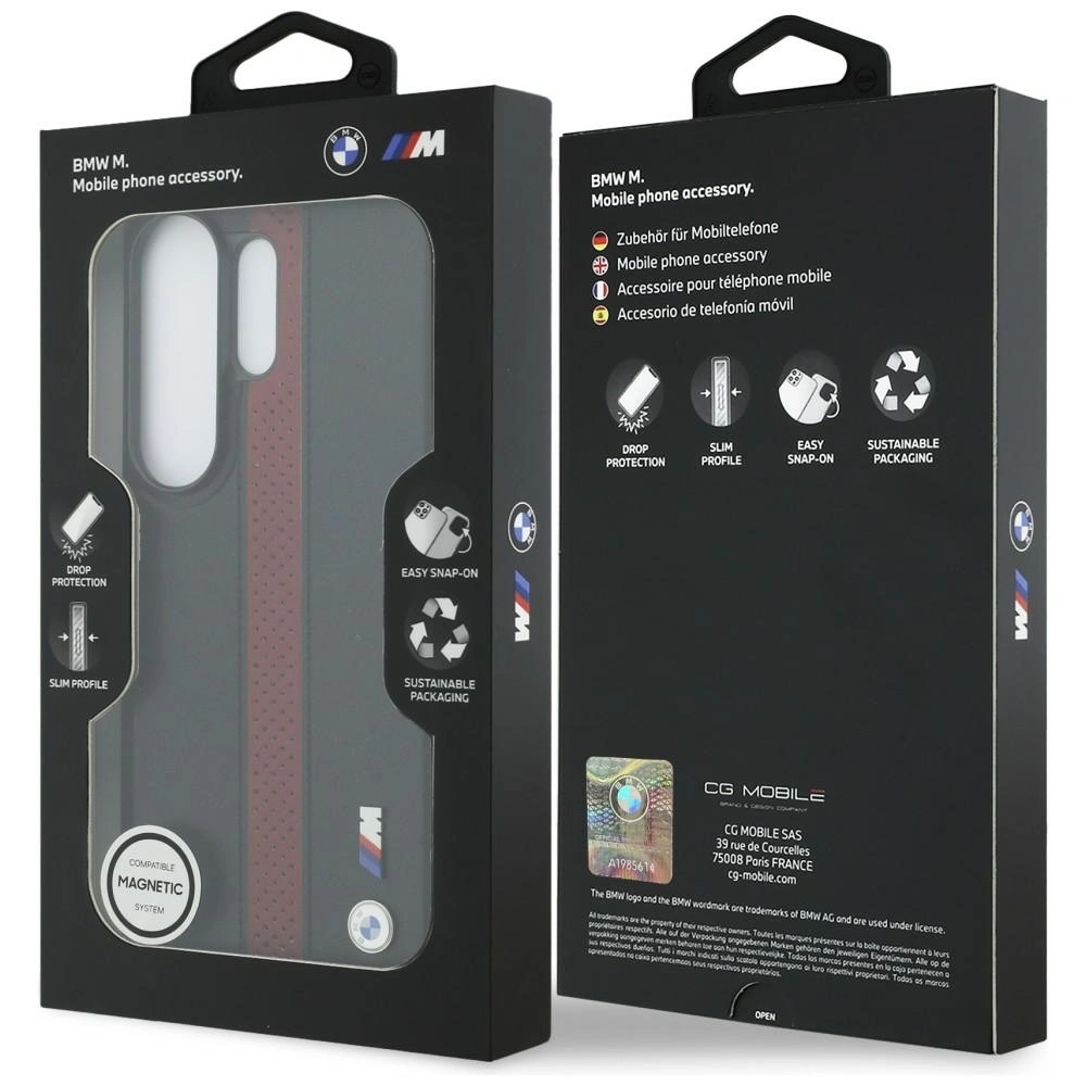 Etui BMW Perforated Stripe Logo MagSafe do Samsung Galaxy S26 Ultra czerwony